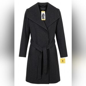 Tahari Charcoal Belted Wrap Wool-Blend Coat